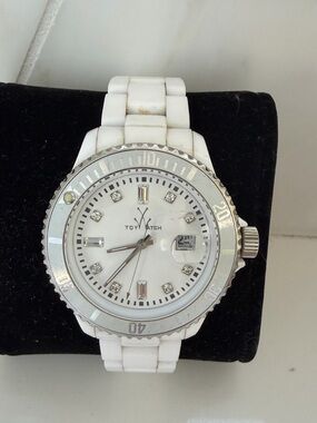 ToyWatch White Ceramic-Style Watch with Crystal Markers